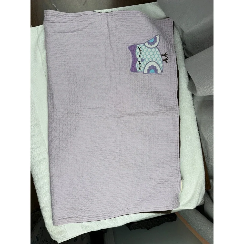 Pottery Barn Kids Owl Quilted stroller Blanket Purple and Brown Reversible Hoot